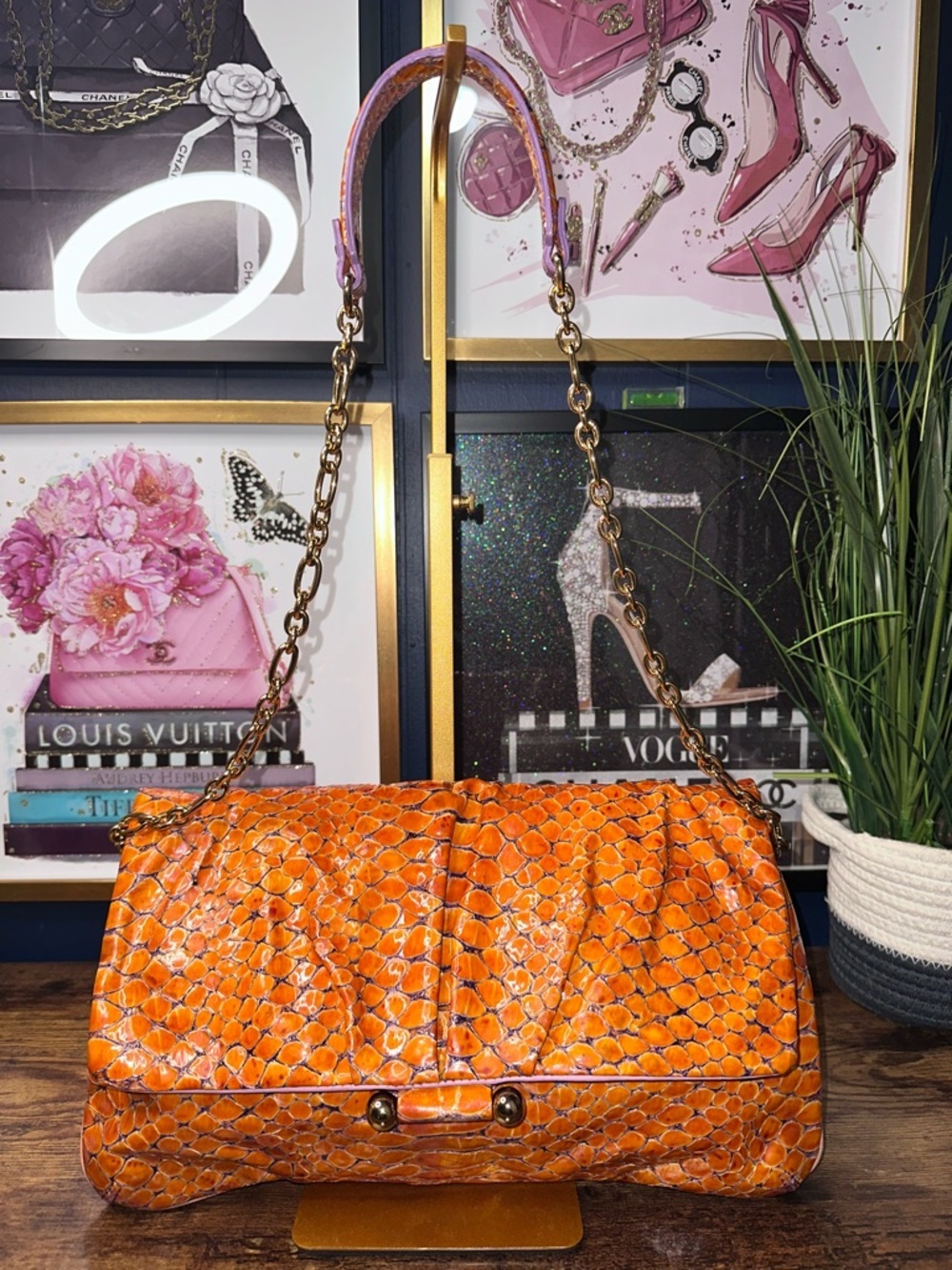 ✨ Limited Edition MCM Patent Leather Snakeskin Embossed Shoulder Bag ✨